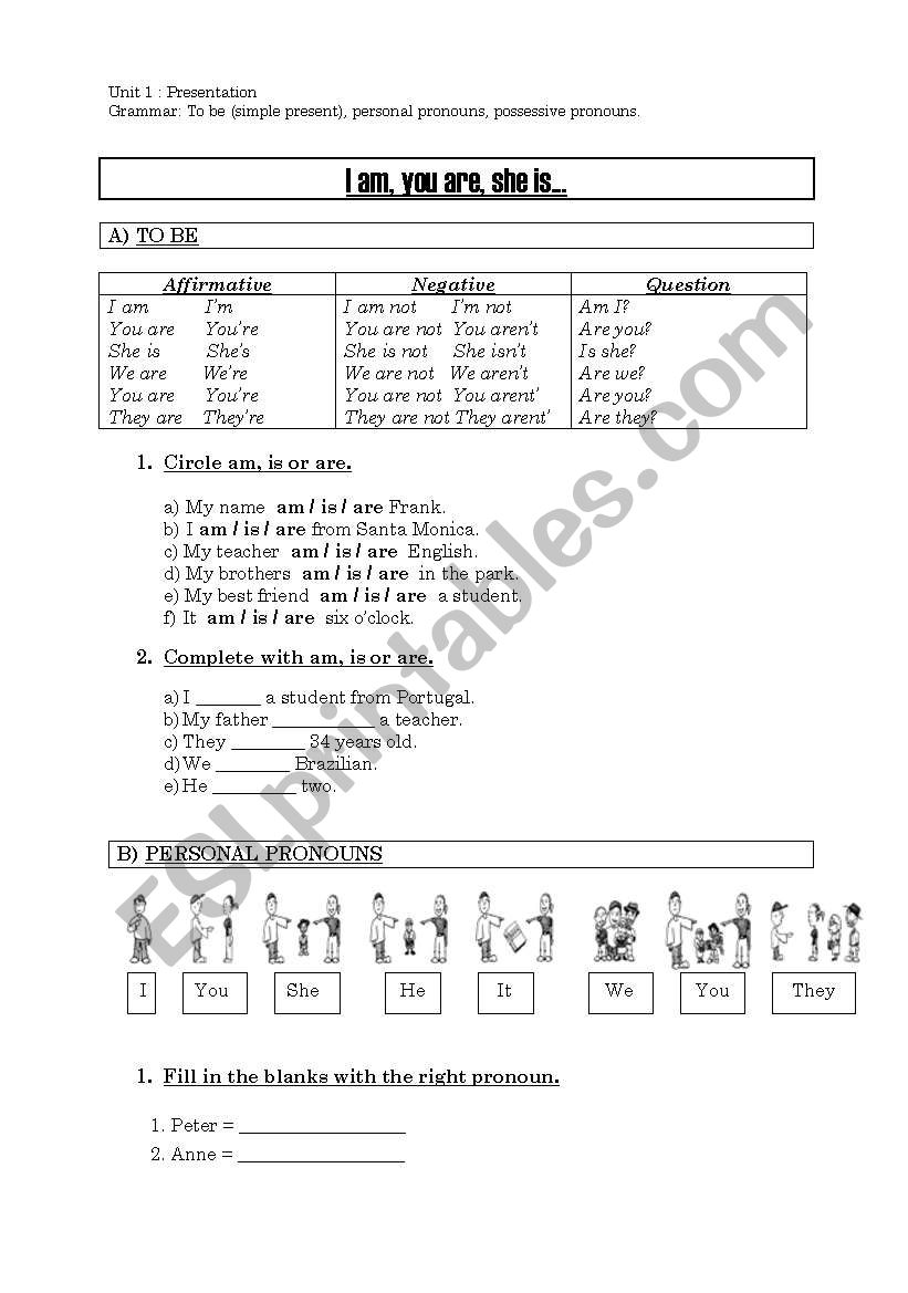 I am, you are, ... worksheet
