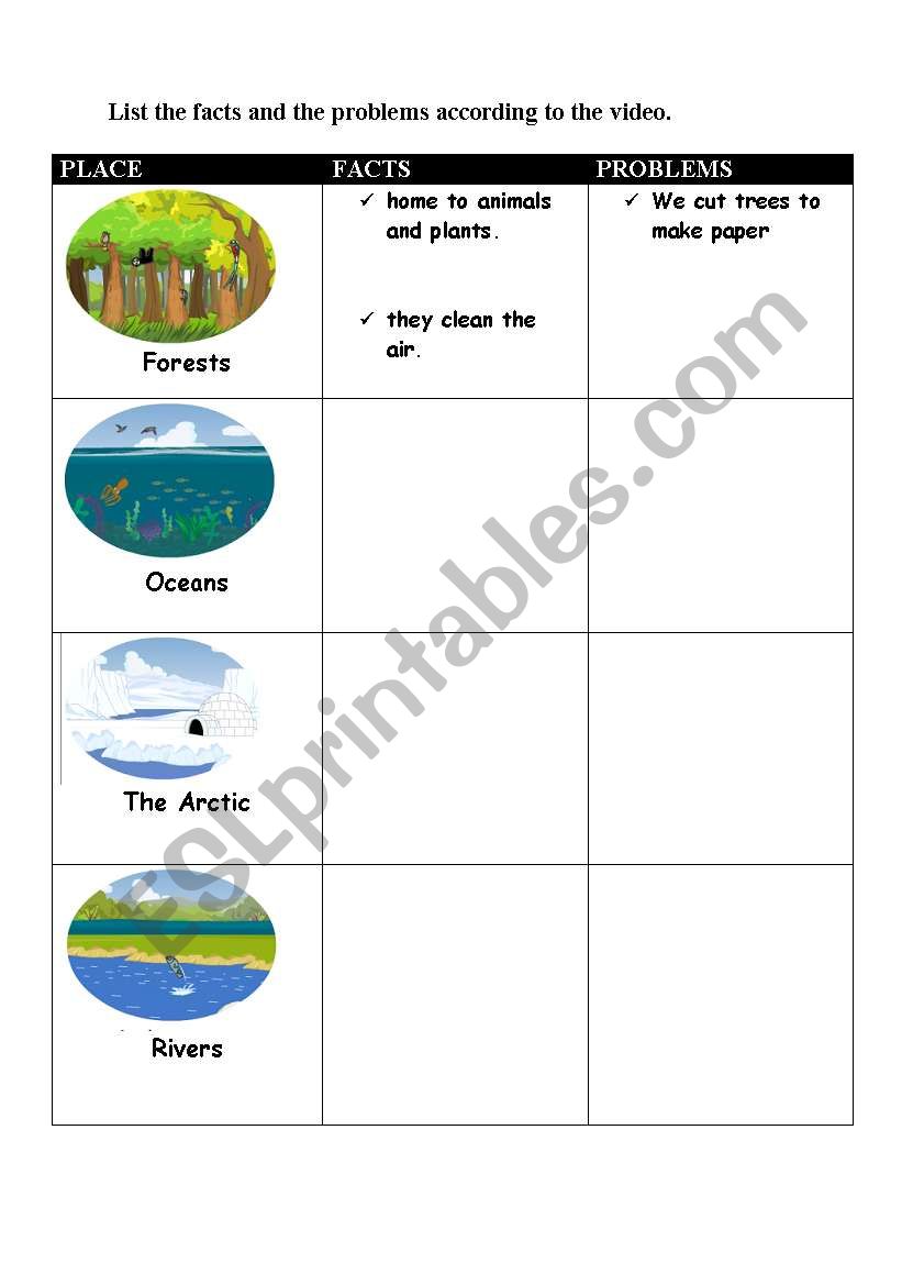 describing facts and problems worksheet