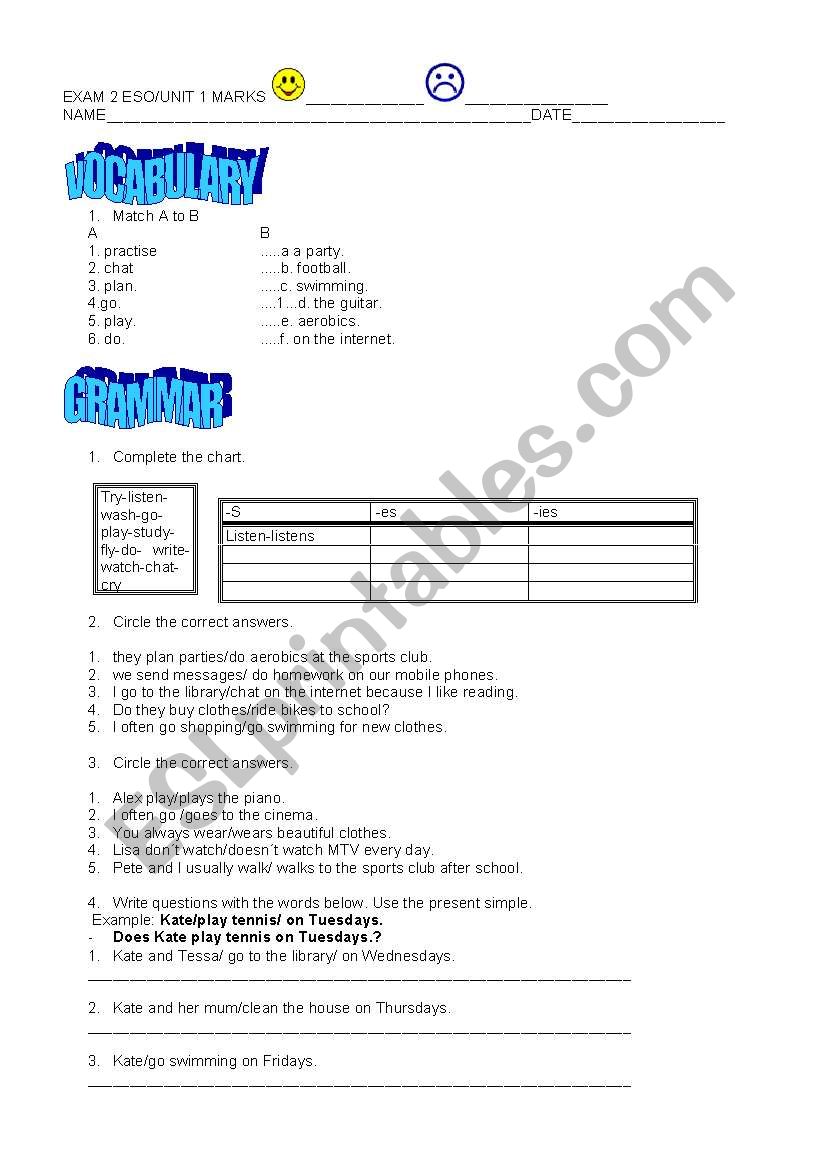 exam practice worksheet