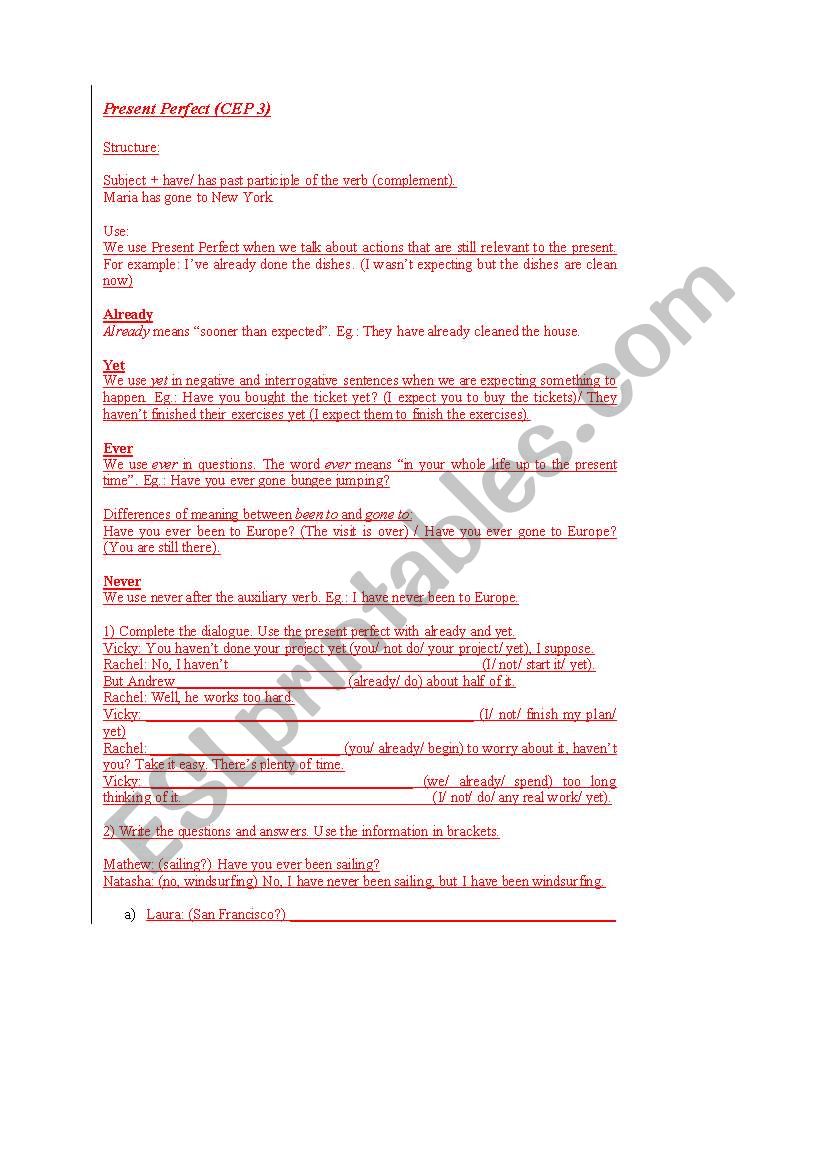 Present Perfect worksheet