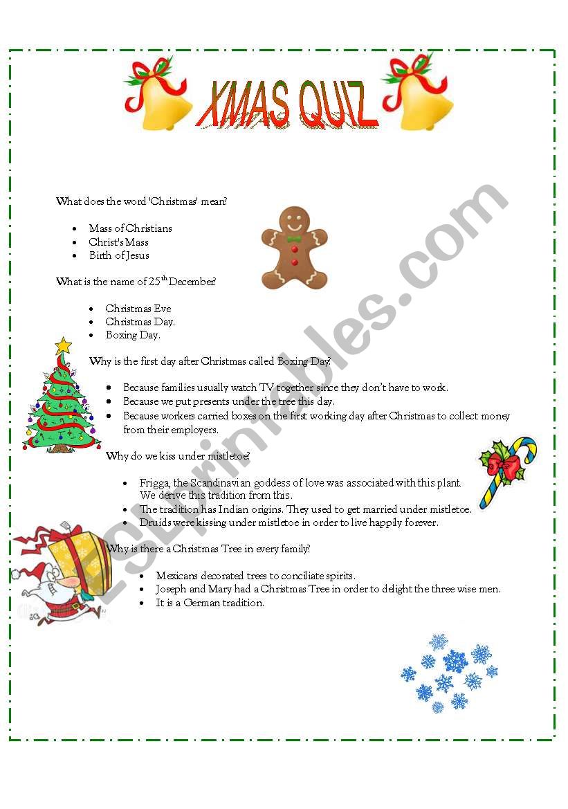 Christmas Quiz - ESL worksheet by epreserdo