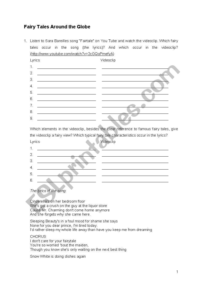 Fairy tales around the globe worksheet