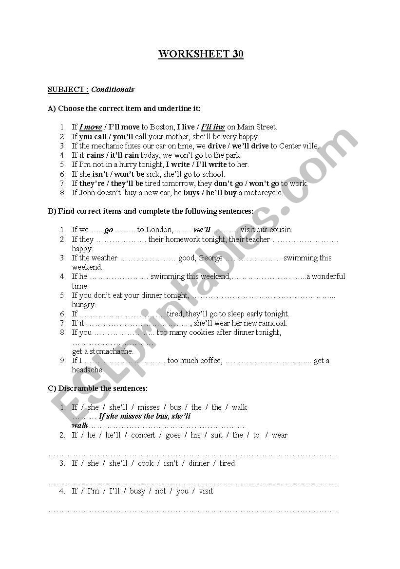 conditionals worksheet