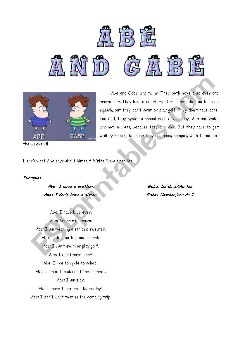 Abe and Gabe worksheet