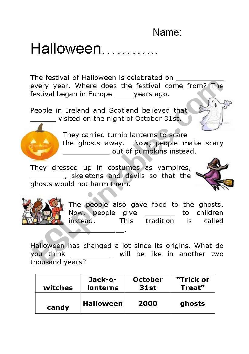 Halloween Fill in the Blanks worksheet