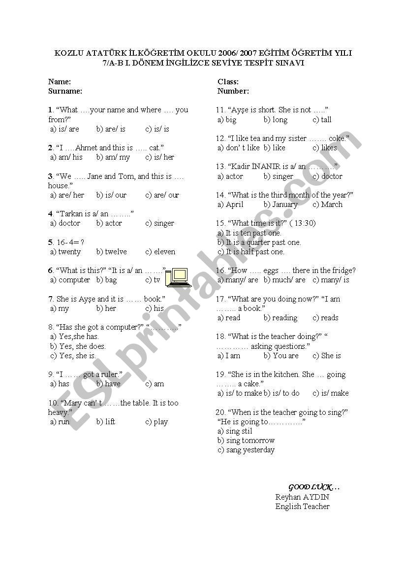 general test on grammar topics