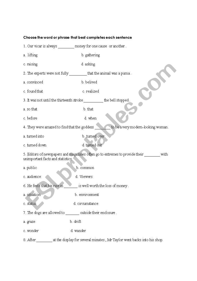 multichoice worksheet