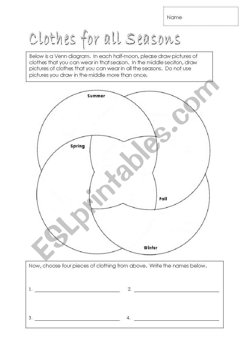 Clothes for all Seasons worksheet