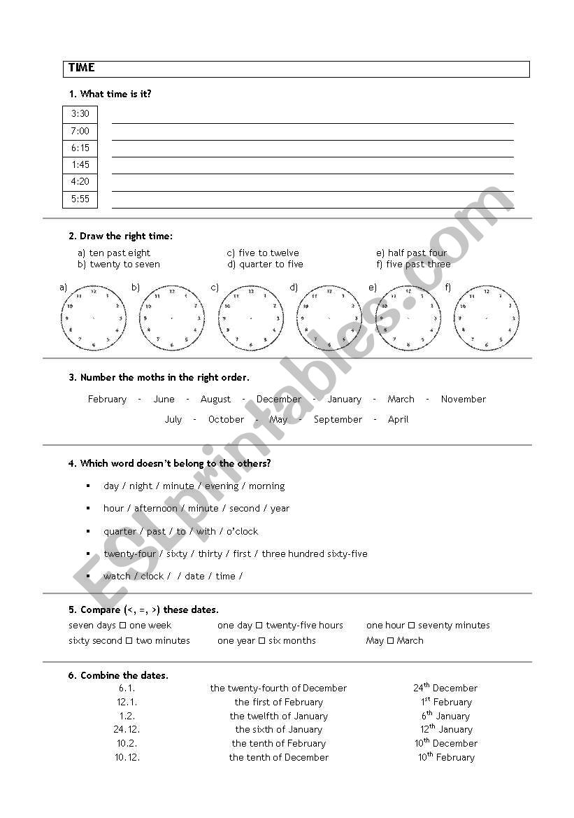 TIME worksheet