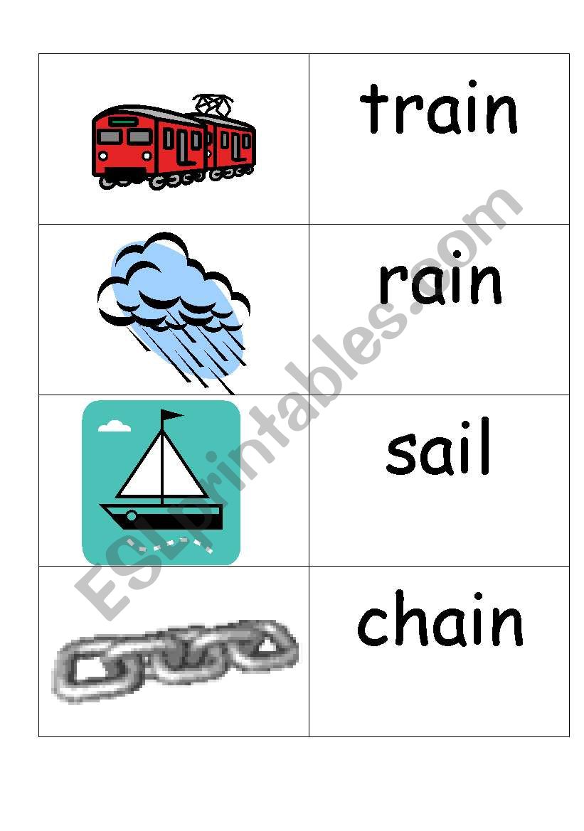 Word /picture cards that contains ´ai´ phonics - ESL worksheet by ...