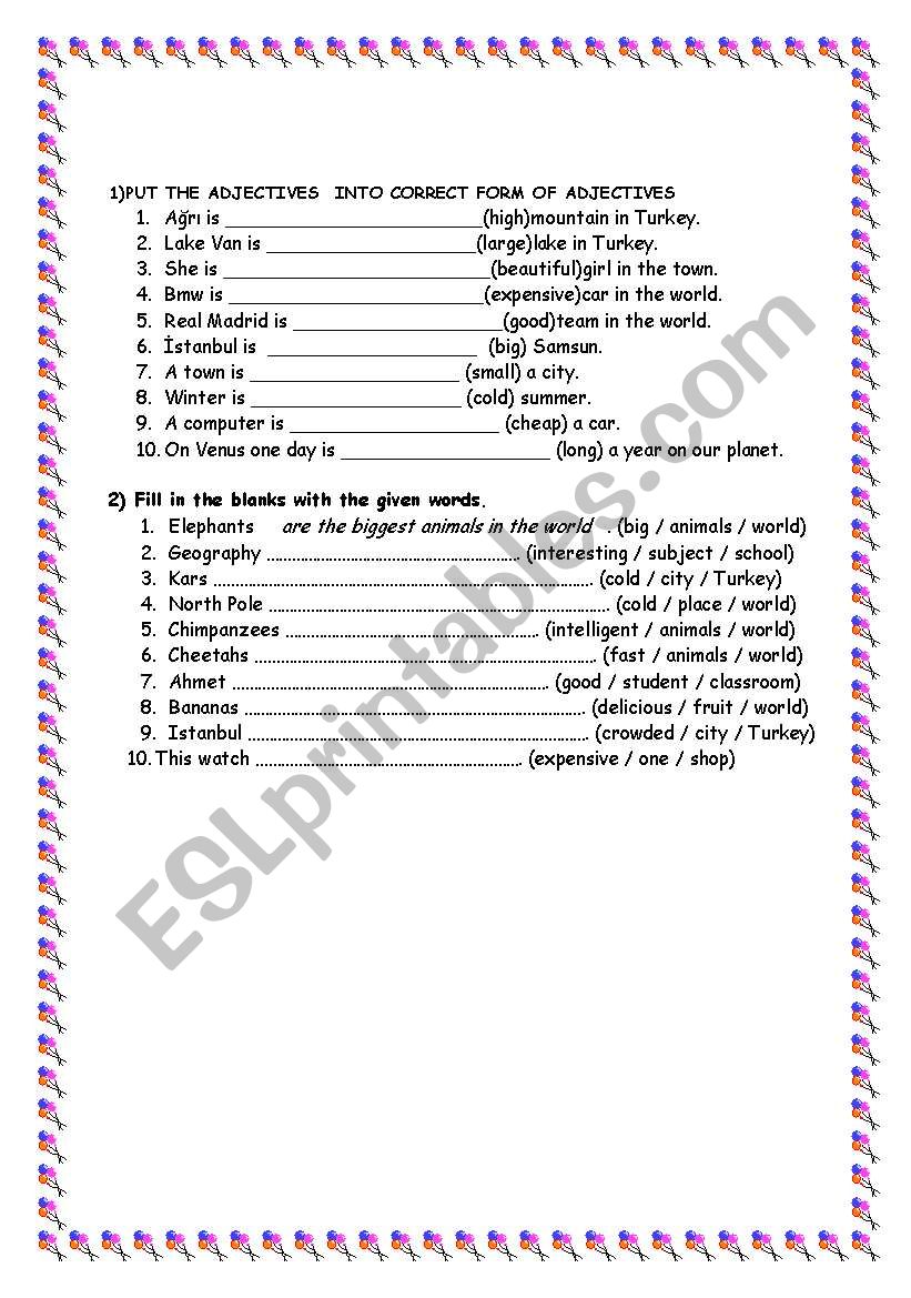 comparative-superlatives worksheet