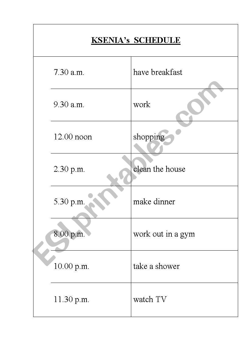 Past Continous Schedule worksheet