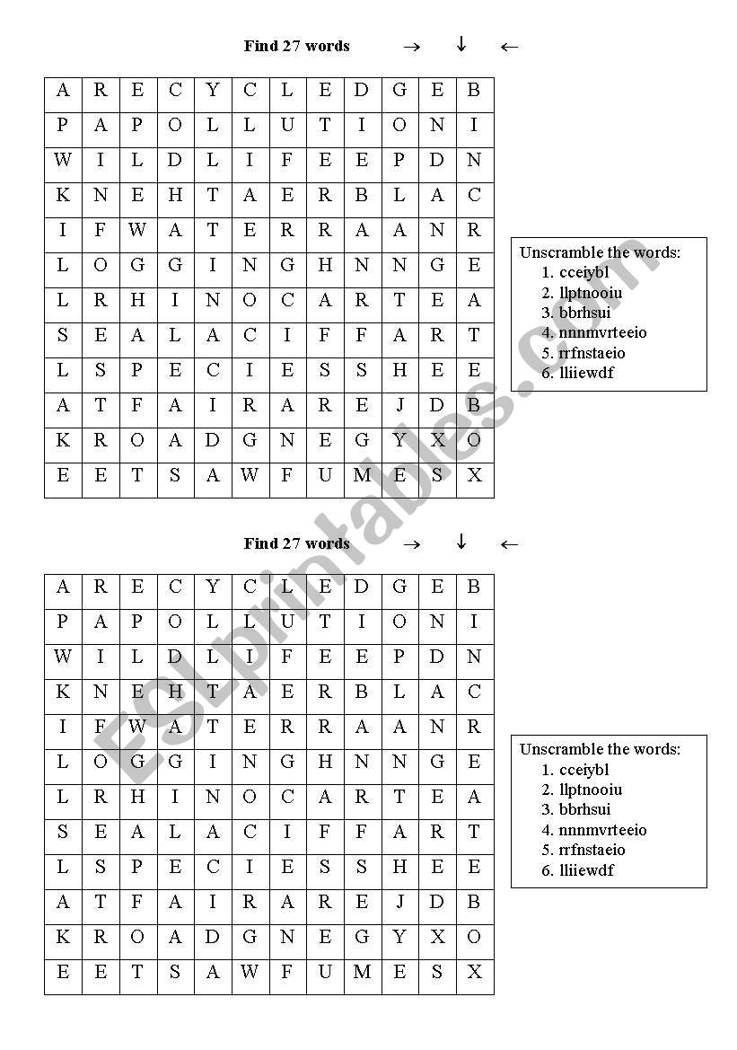 Find 27 words worksheet