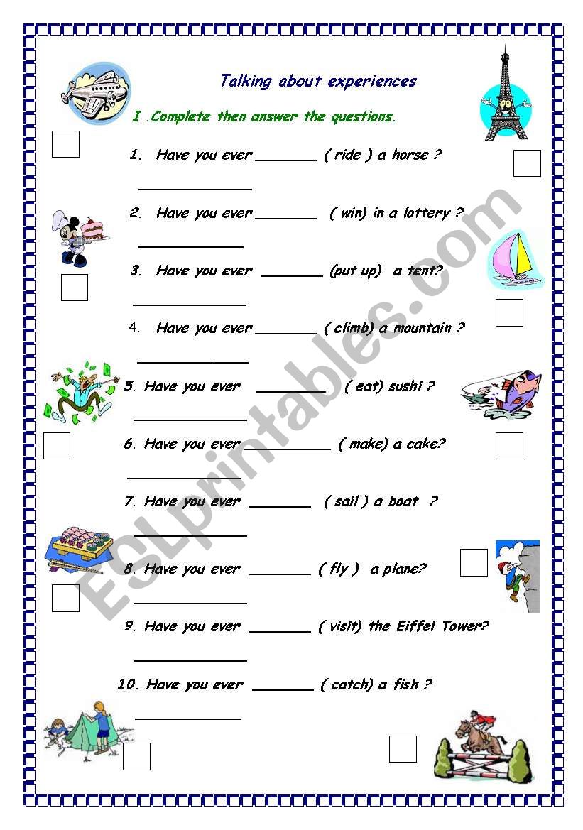  Talking about experiences worksheet