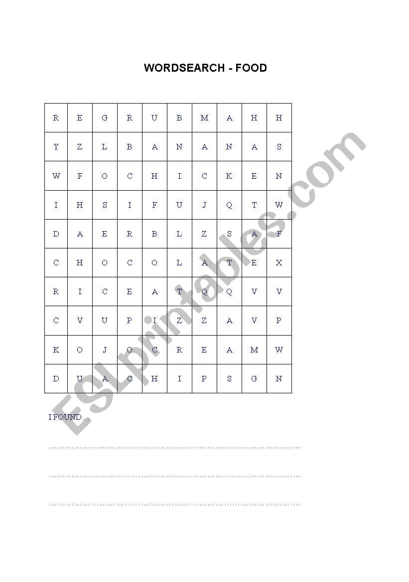 WORDSEARCH - FOOD worksheet