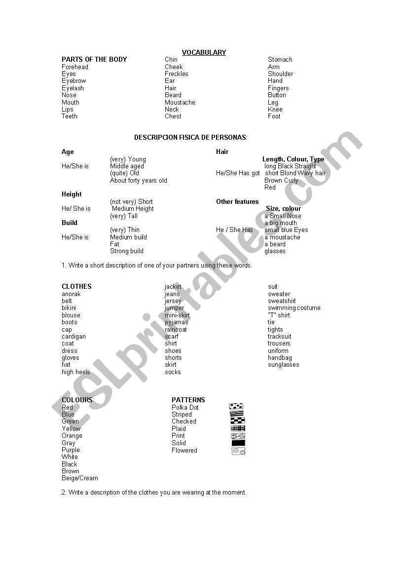 Describing People worksheet