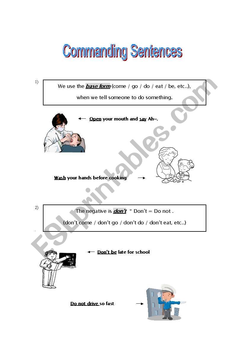 commanding sentence1 worksheet