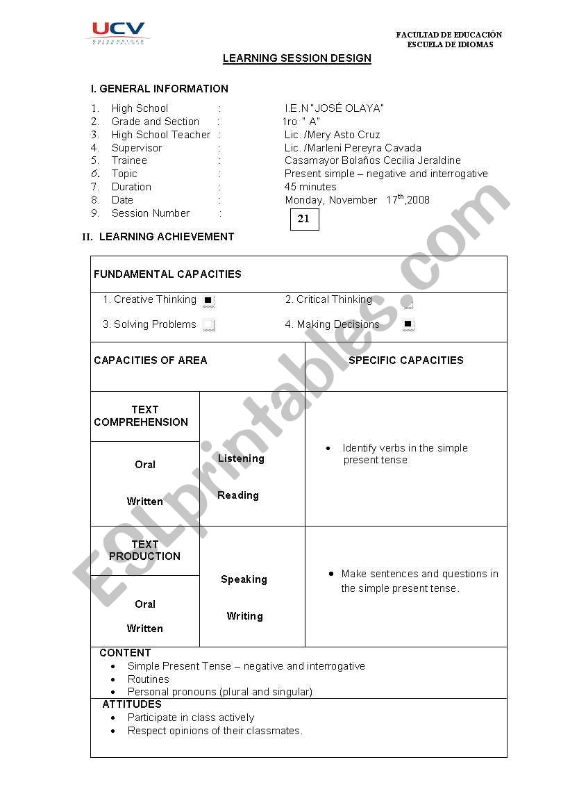 present simple negative worksheet