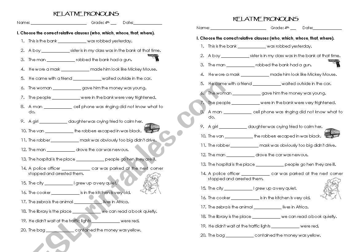 relative  pronouns worksheet