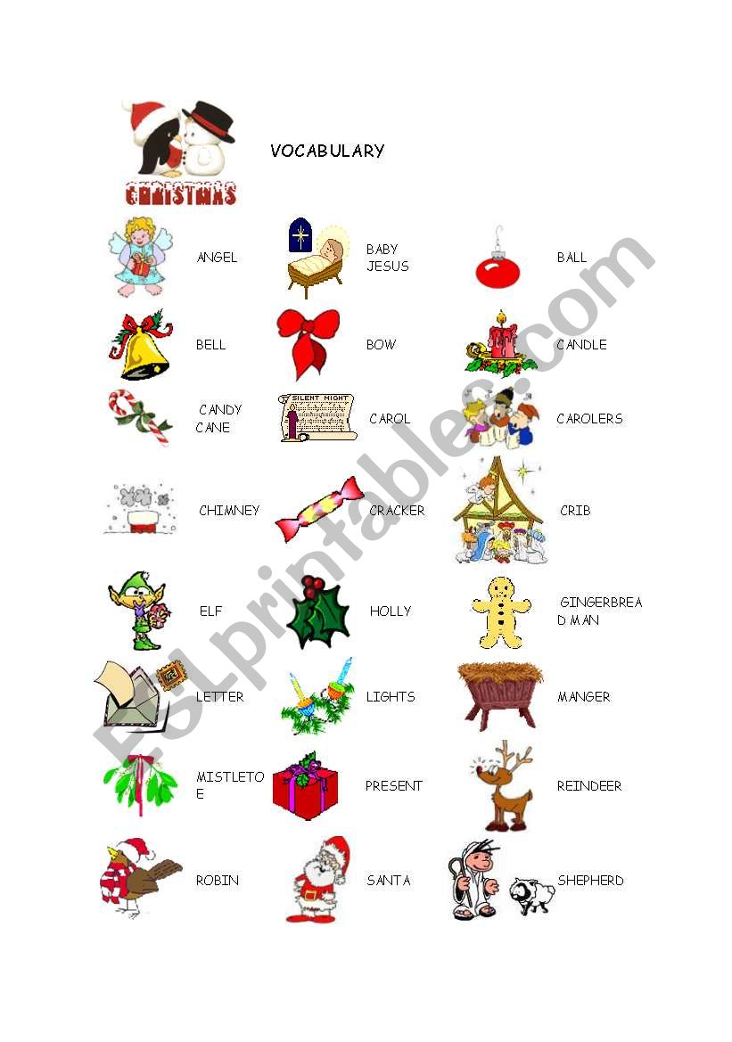 christmas vocabulary worksheet