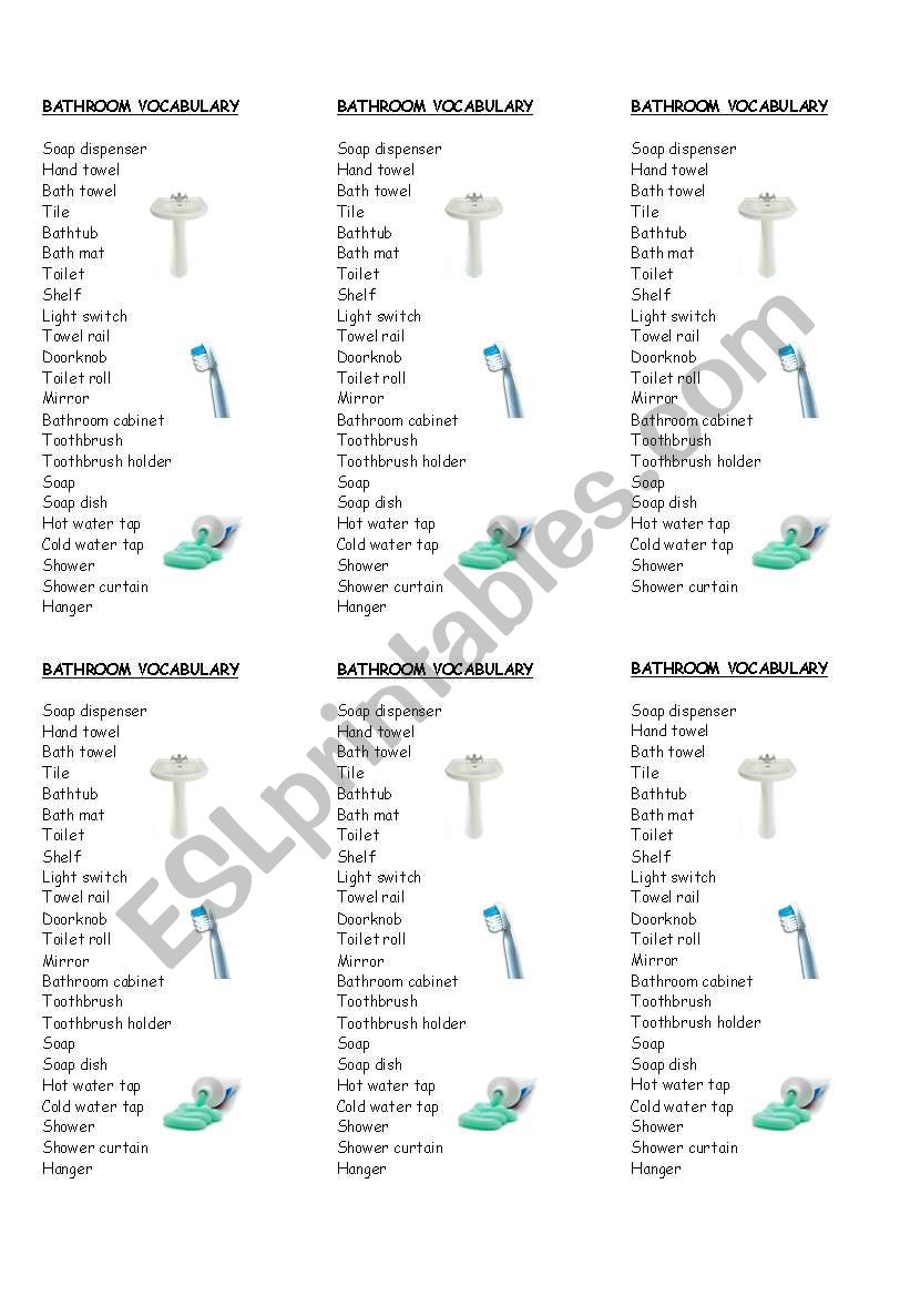 BATHROOM VOCABULARY worksheet