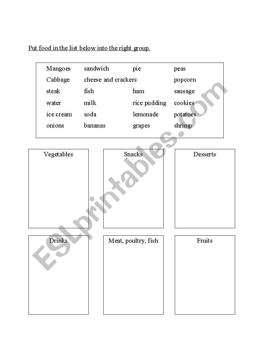 Food worksheet