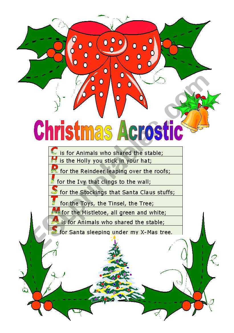 Christmas Acrostic ESL Worksheet By Cassy