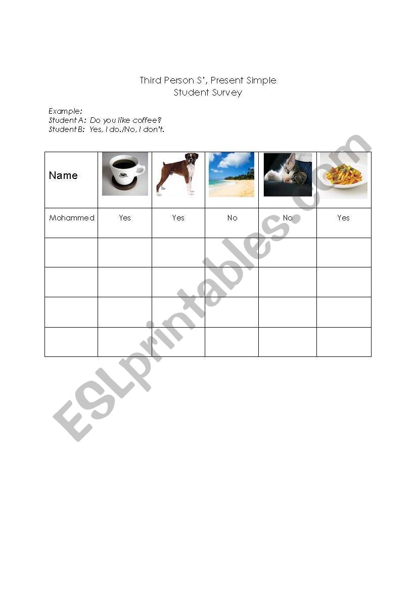 Third Person S, Present Simple Class Survey