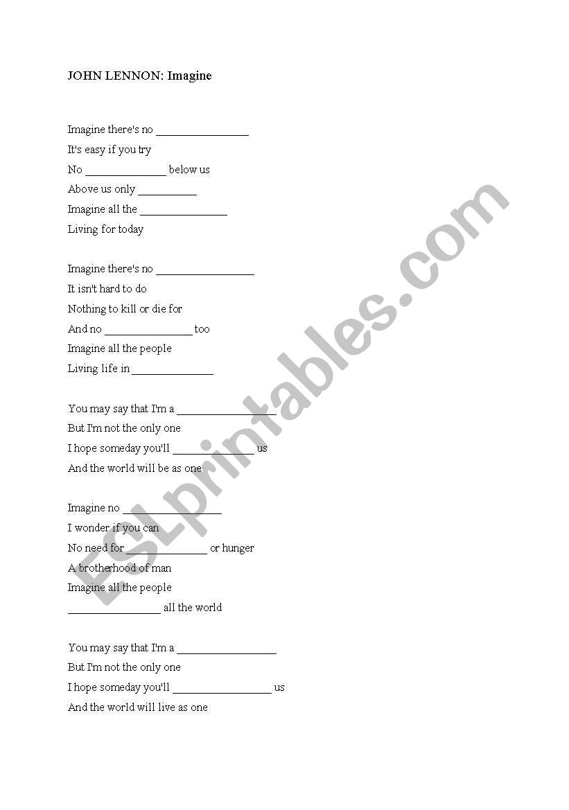 Song: Imagine by John Lennon worksheet