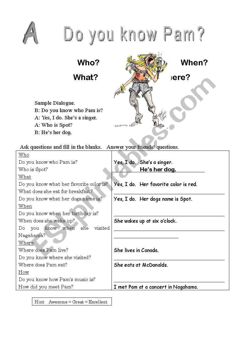 Do you know Pam? worksheet