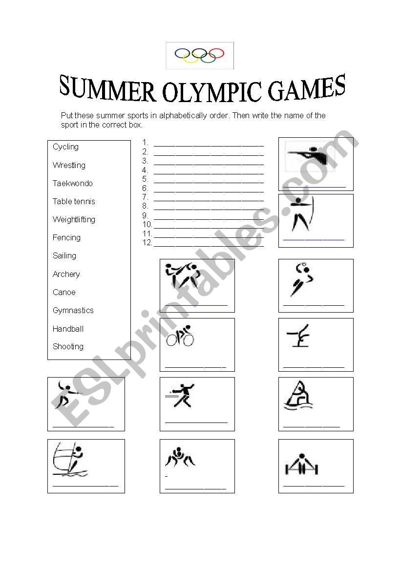 Summer Olympic Games worksheet
