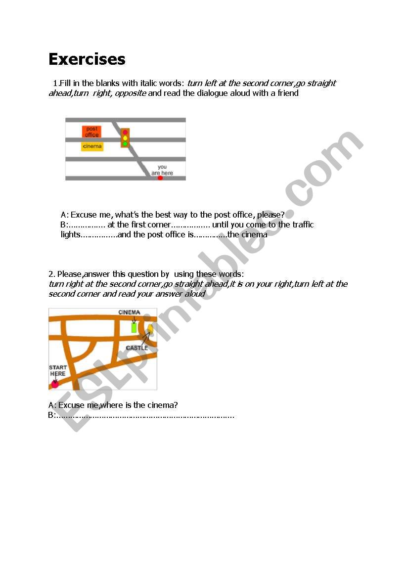 GIVING DIRECTIONS worksheet