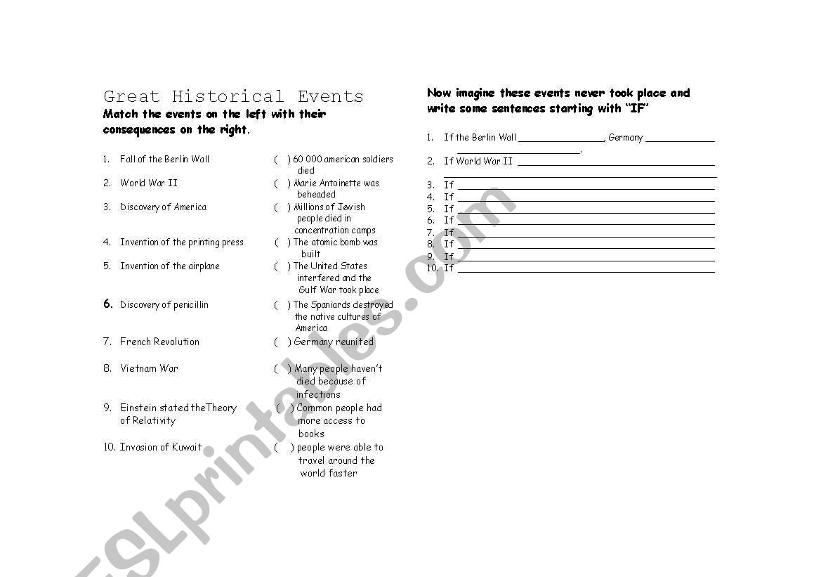 Great Historical Events worksheet