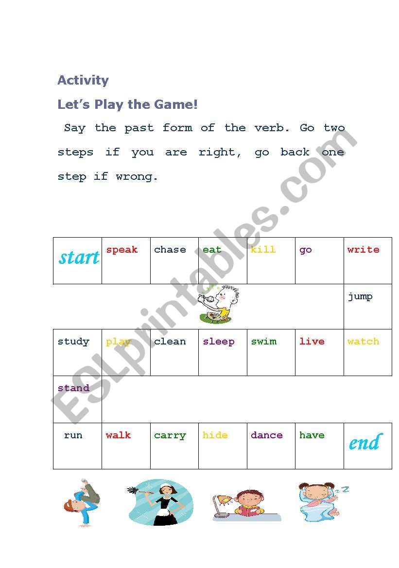 Verb tense game worksheet