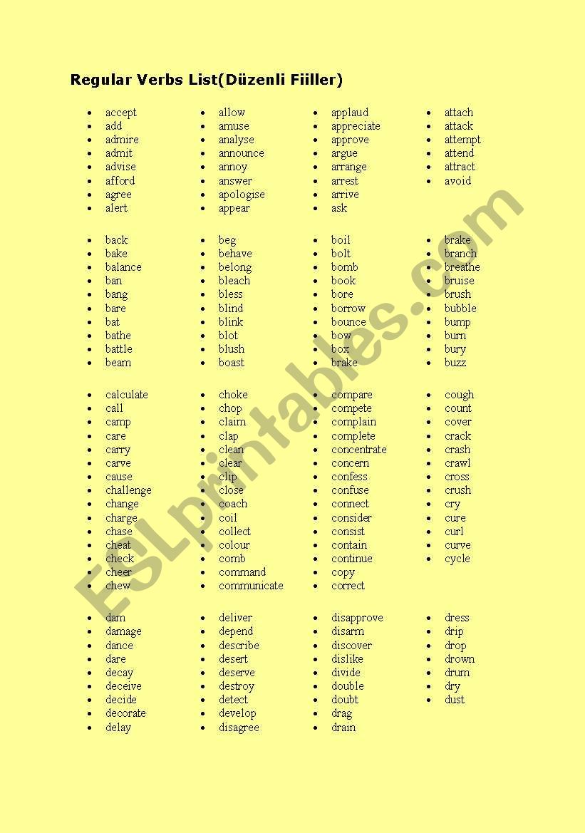 Regular verbs worksheet