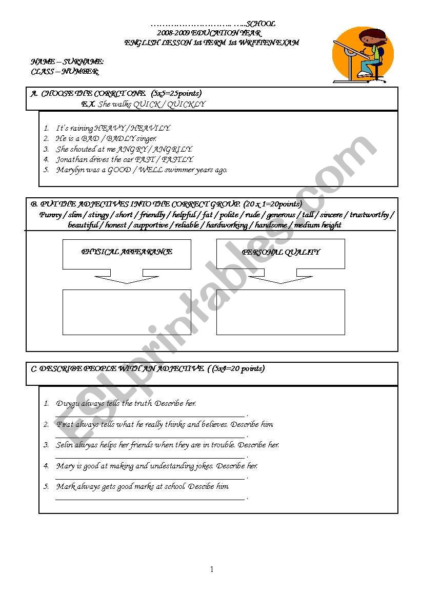 EXAM FOR 8TH GRADE STUDENTS worksheet