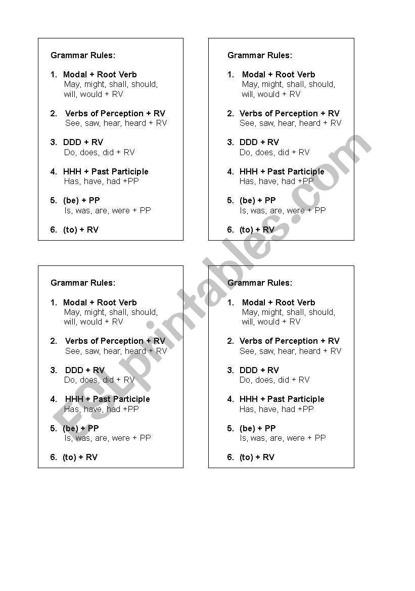 English Worksheets Easy To Use Grammar Rules