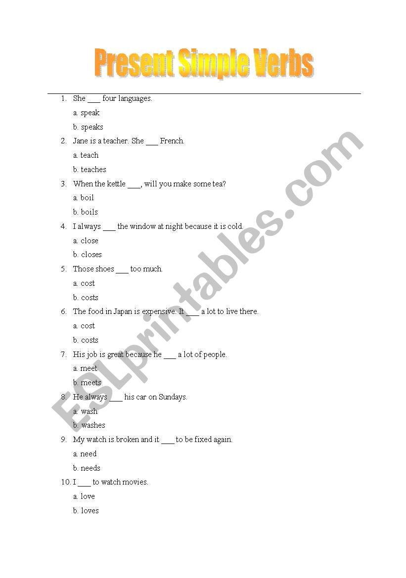 simple present tense worksheet