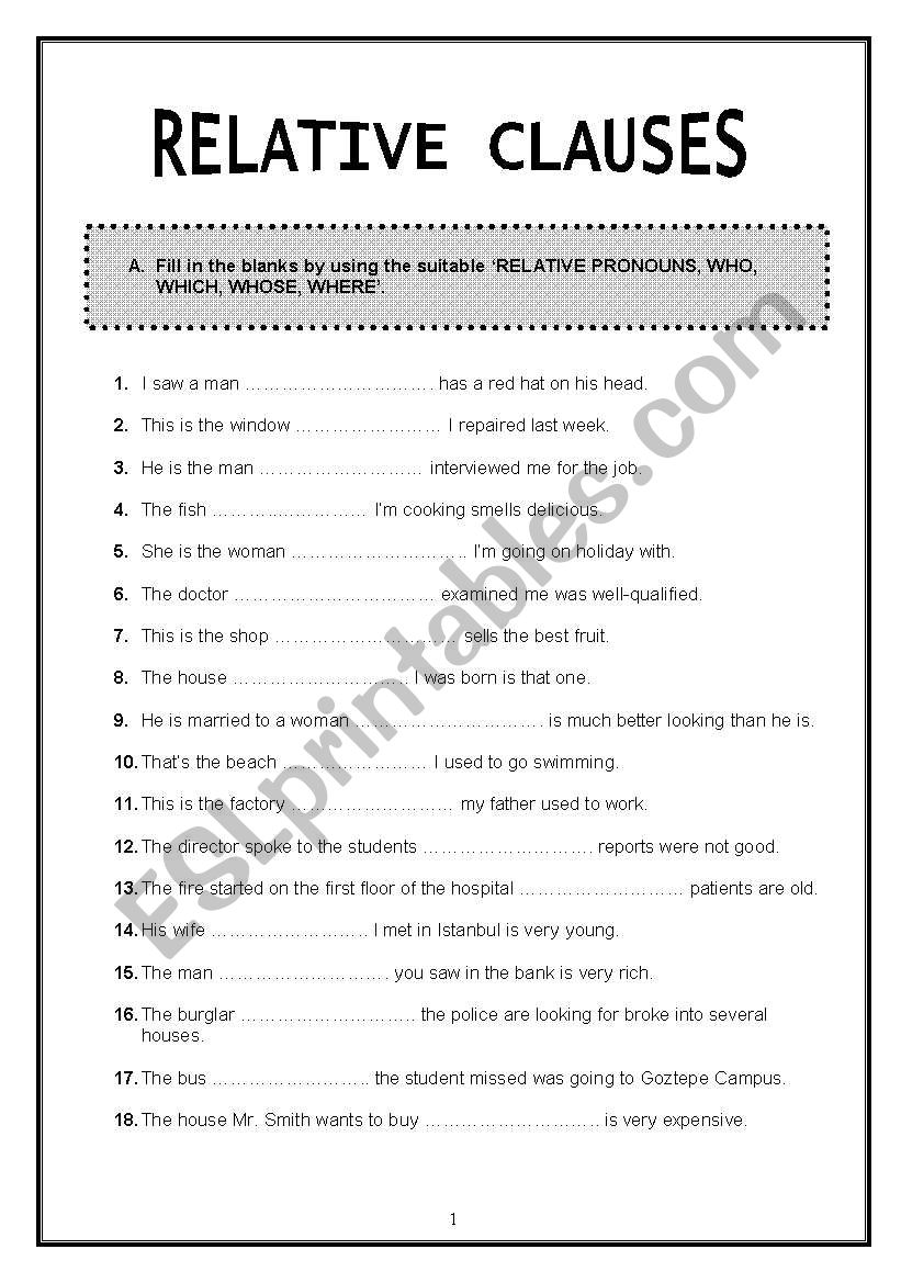 Relative Clauses Exercises Relative Clauses Explanation And Exercises 