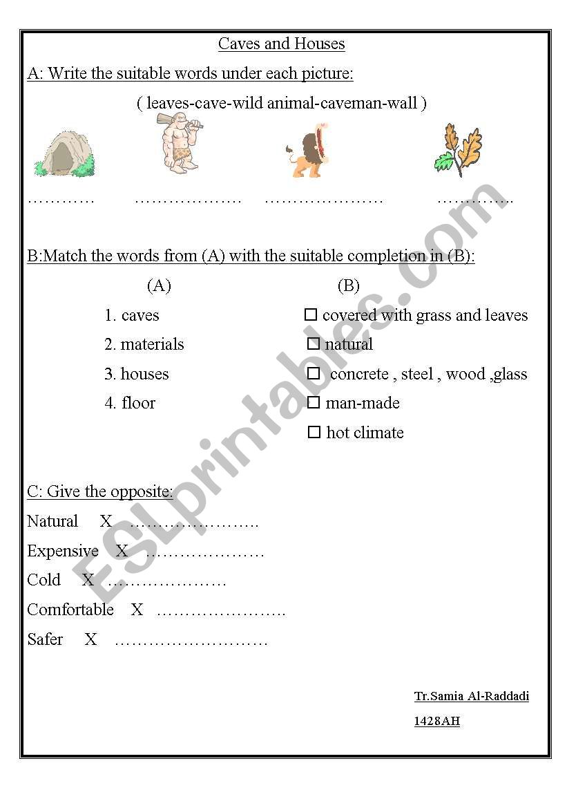 Worksheet Caves and Houses worksheet