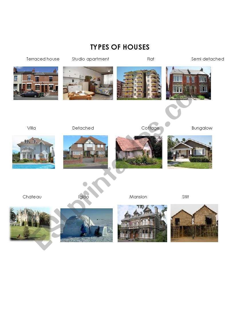 types of houses - ESL worksheet by yasarmah