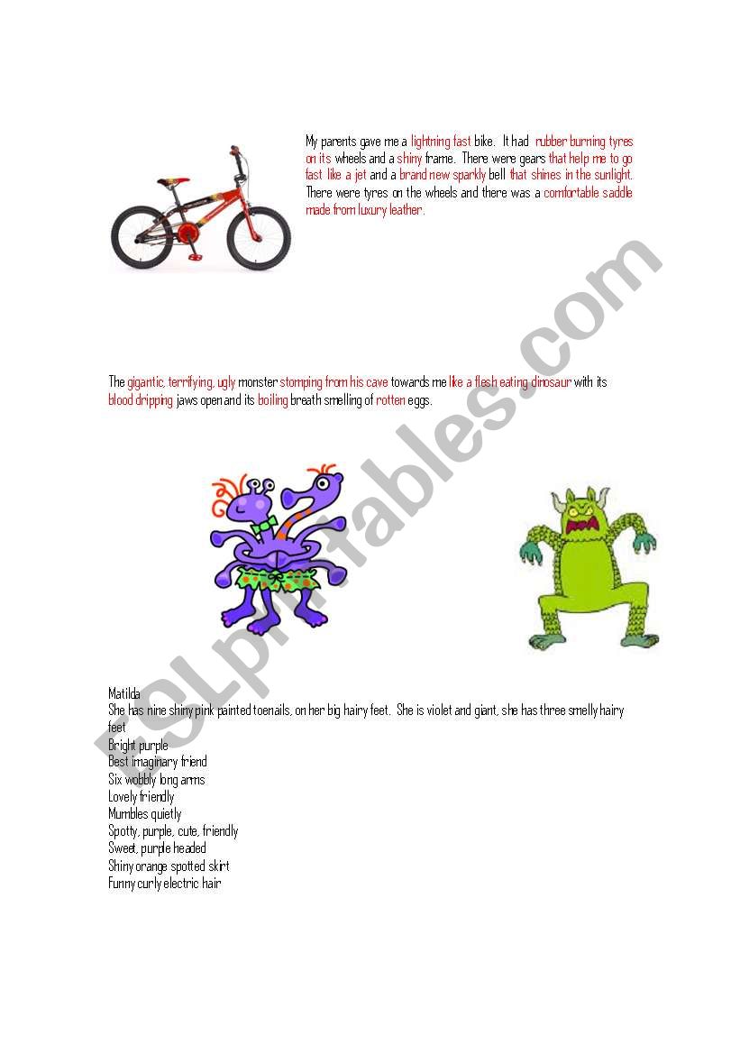 Adjectives in descriptions worksheet