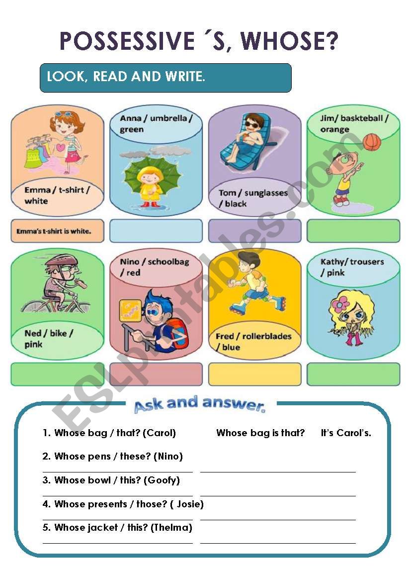 POSSESSIVE ESL Worksheet By Evelinamaria