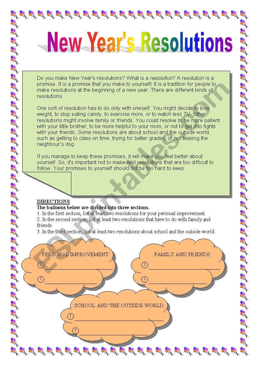 New Year´s Resolutions - ESL worksheet by nuno miguel