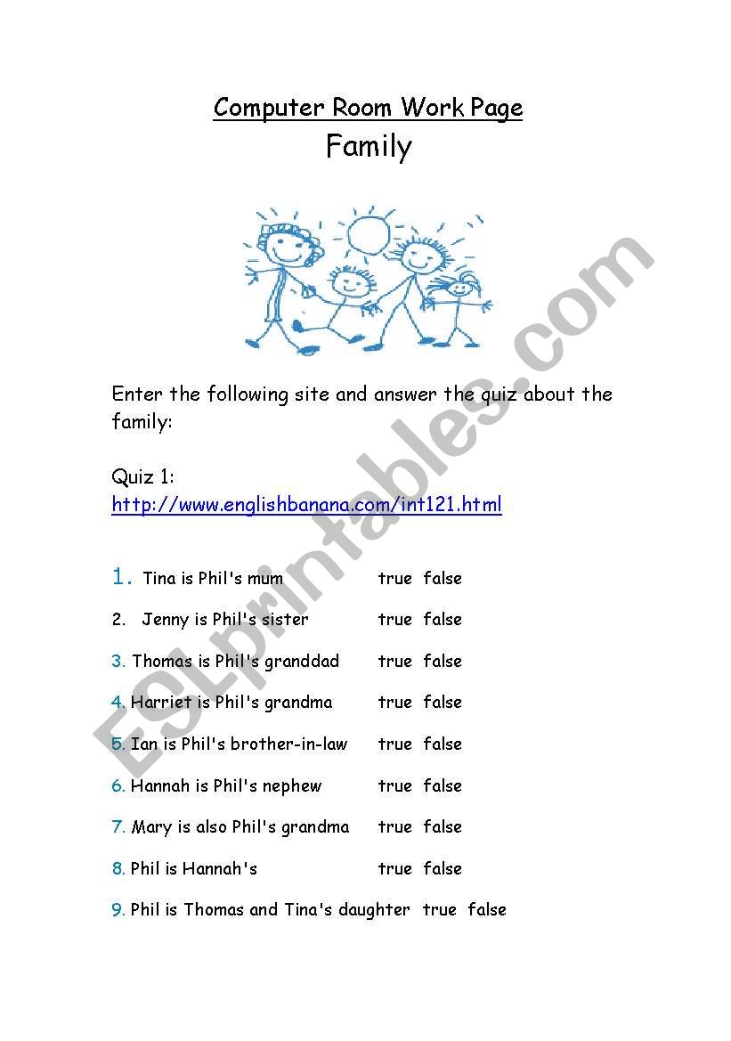 FAMILY  - computer room work sheet