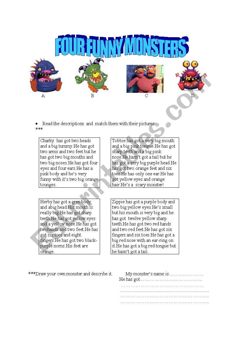 Four Funny Monsters worksheet