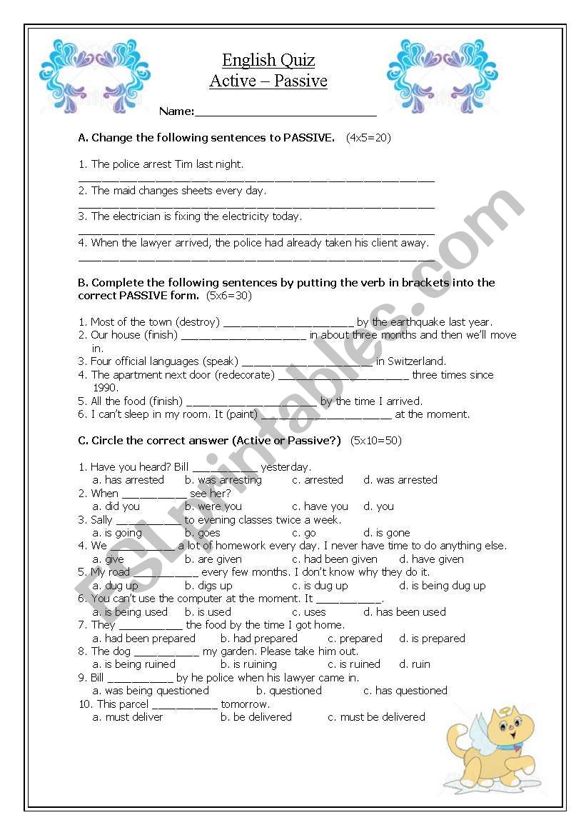 Active  Passive  worksheet