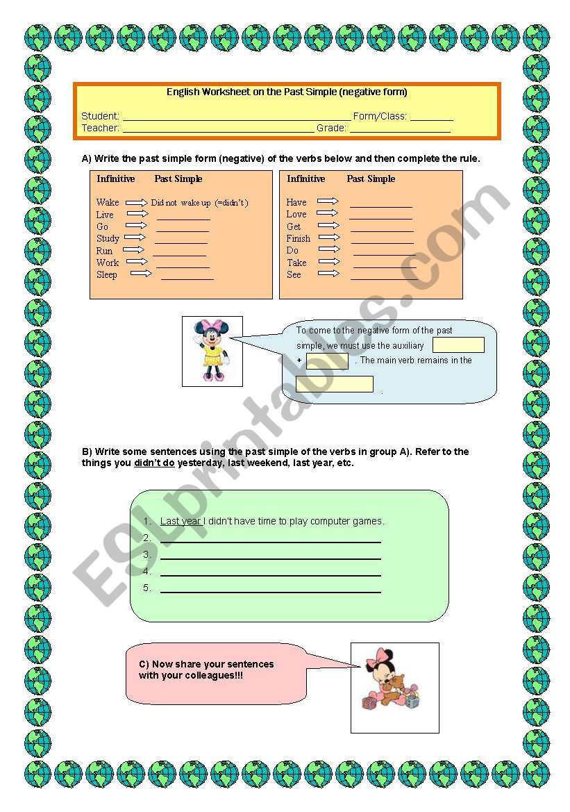 Past Simple Negative Form regular Irregular Verbs ESL Worksheet 