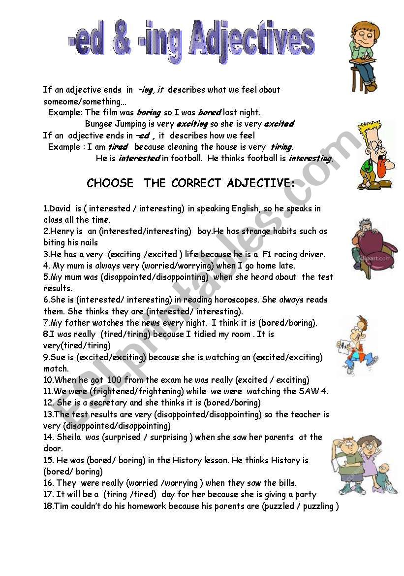 Ed Ing Adjectives Worksheet