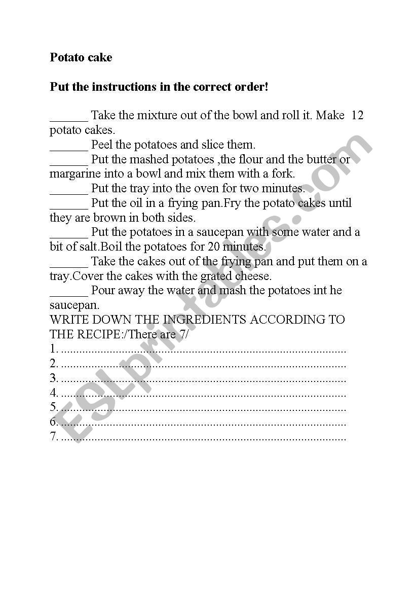 How to make potato cakes worksheet